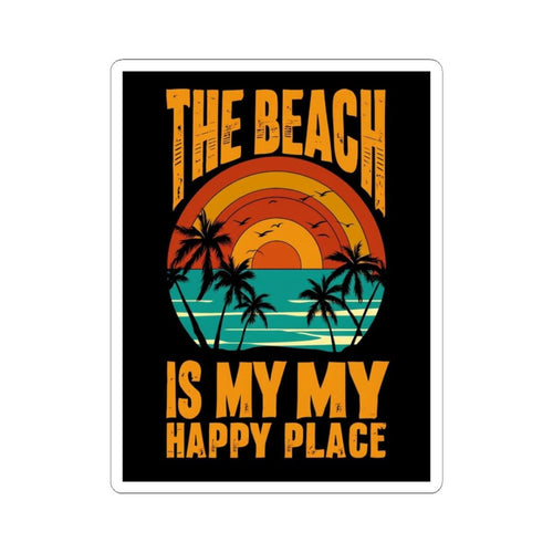 Beach Sunset Palm Trees Sticker | The Beach Is My Happy Place kiss-cut sticker