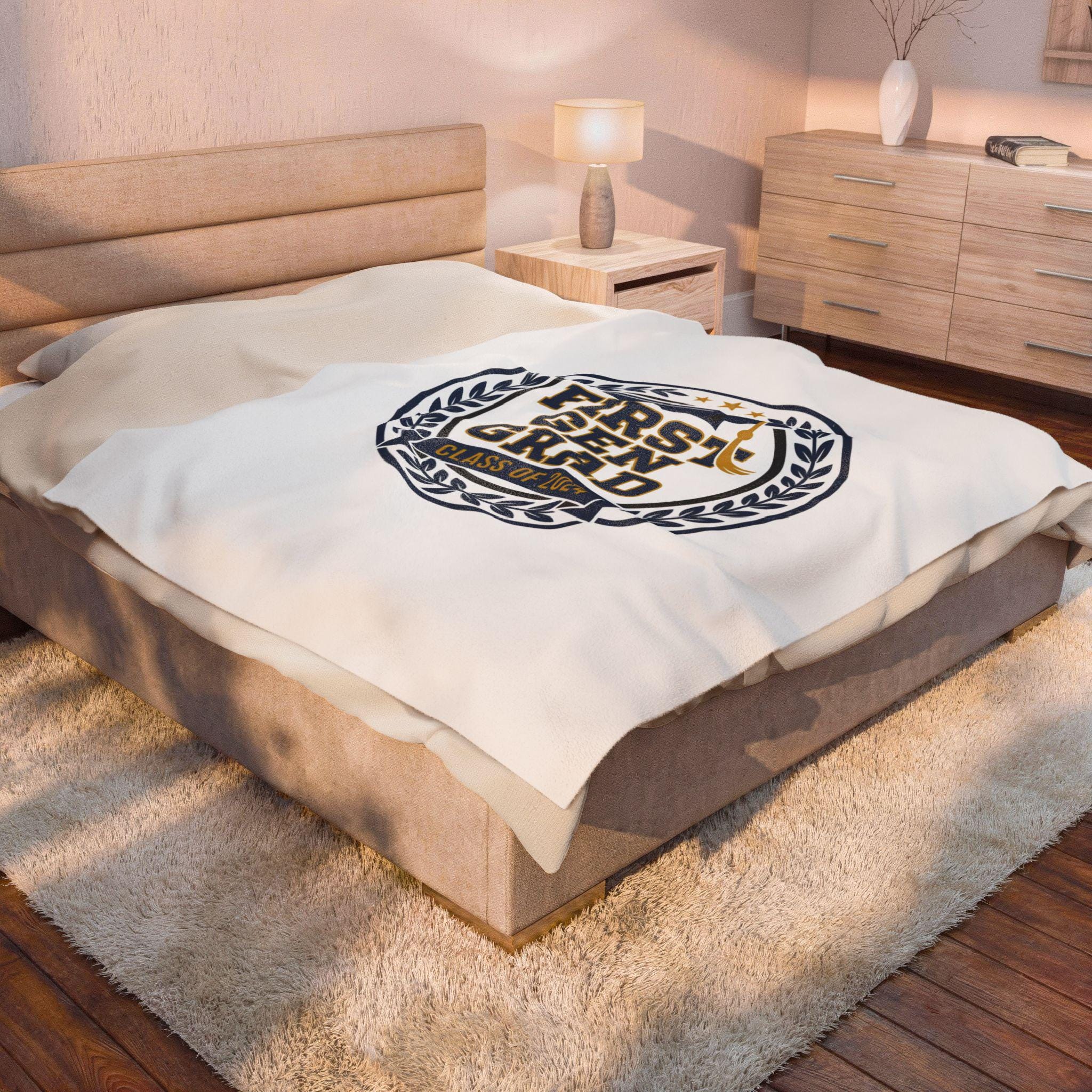 First Gen Grad Velveteen Blanket | Class of 2026 graduation keepsake